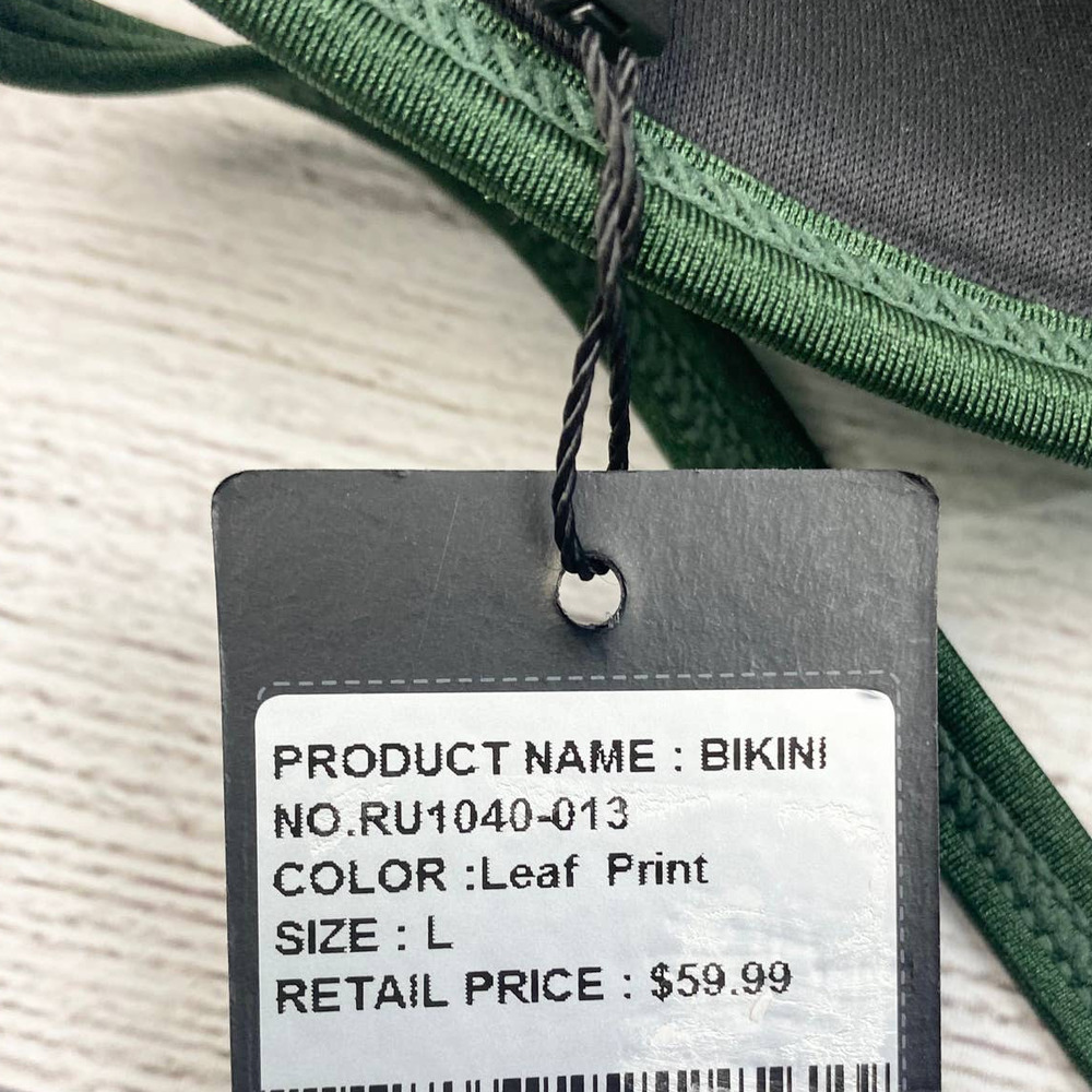 NEW RELLECIGA designed in Paris Gold Shimmer Green Leaf Tropical Bikini Top L - Picture 8 of 8